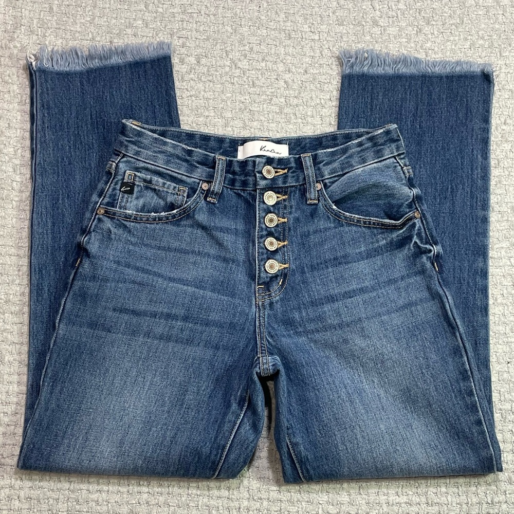 KanCan Taurus High Rise Straight Button-Fly Jeans with raw hem Size 1/24